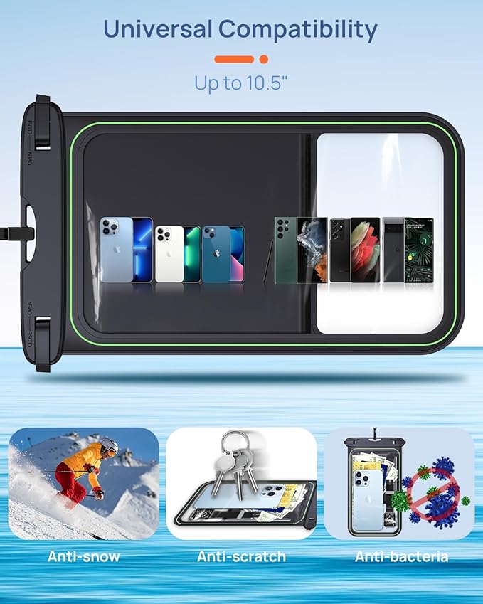 Lanhiem 10.5" Large Floating IP68 Waterproof Phone Pouch, Universal IPX8 Dry Bag 1 Pack with Lanyard for iPhone 17 16 15 Pro Max, Samsung Galaxy S25 Ultra S24 S23, S25 FE, Pixel 10 9 8 Pro XL, Black