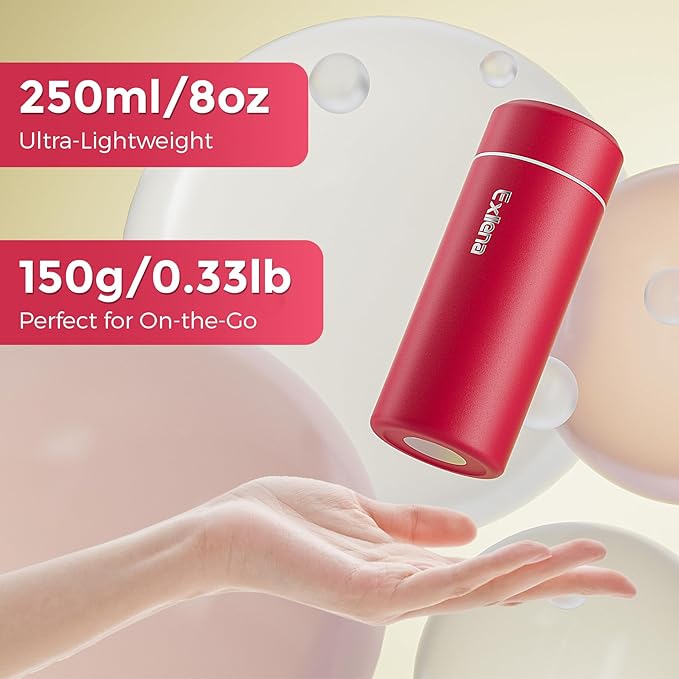【Upgraded】Exllena Small Insulated Water Bottle 8 oz/250ml– Mini Insulated Water Bottle for Hot & Cold Drinks, Perfect Small Flask for Travel, Purse...(Red)