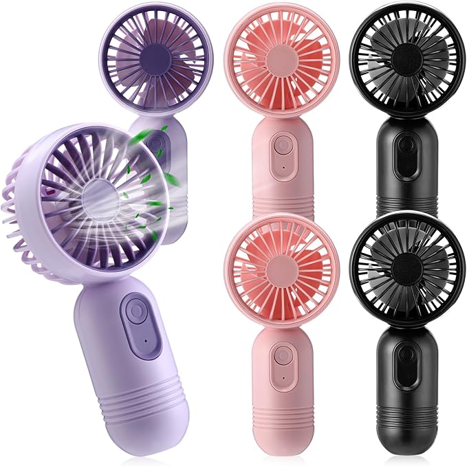 Rossesay 6 Pcs Mini Portable Fan Bulk Cute Handheld Lightweight Small Little Personal Hand Eyelash Fan 3 Speeds USB Rechargeable for Women Men Indoor Outdoor Makeup Travel (Black,Pink,Purple)