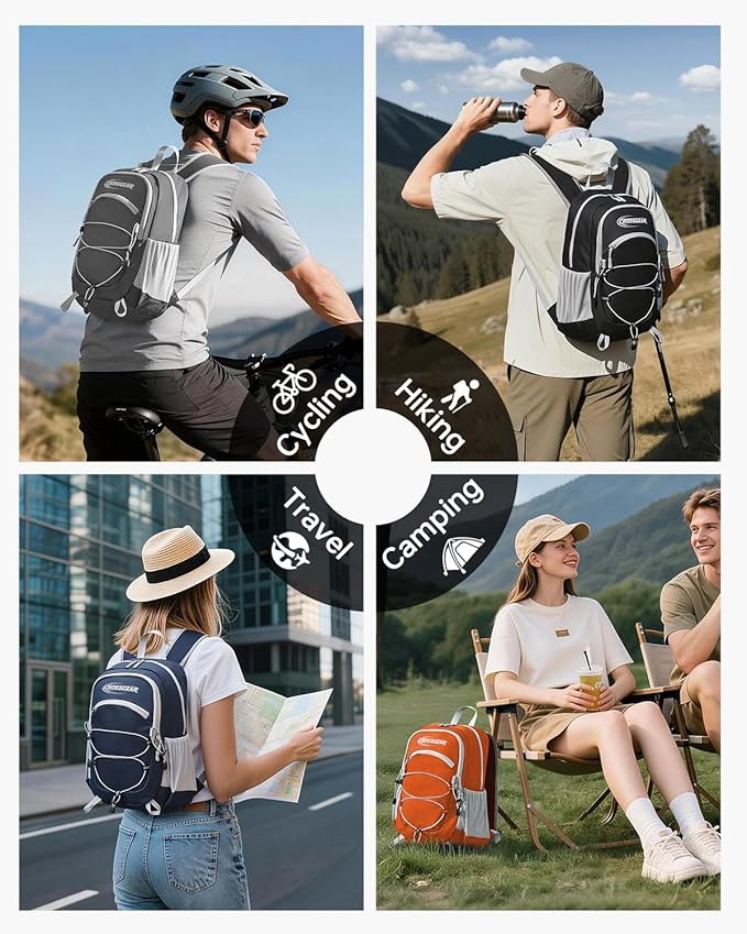 CROSSGEAR 24L Hiking Backpack, Lightweight Foldable Packable Daypack with RFID Pocket, Multi-Pocket, Nylon Small Travel Backpack, Water Resistant for Travel, Camping, Outdoor, Black