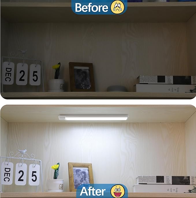 Motion Sensor Under Cabinet Lights, Magnetic Rechargeable Under Counter Closet Light, Wireless Night Light Bar Stick-On, 3-Pack, Cool White