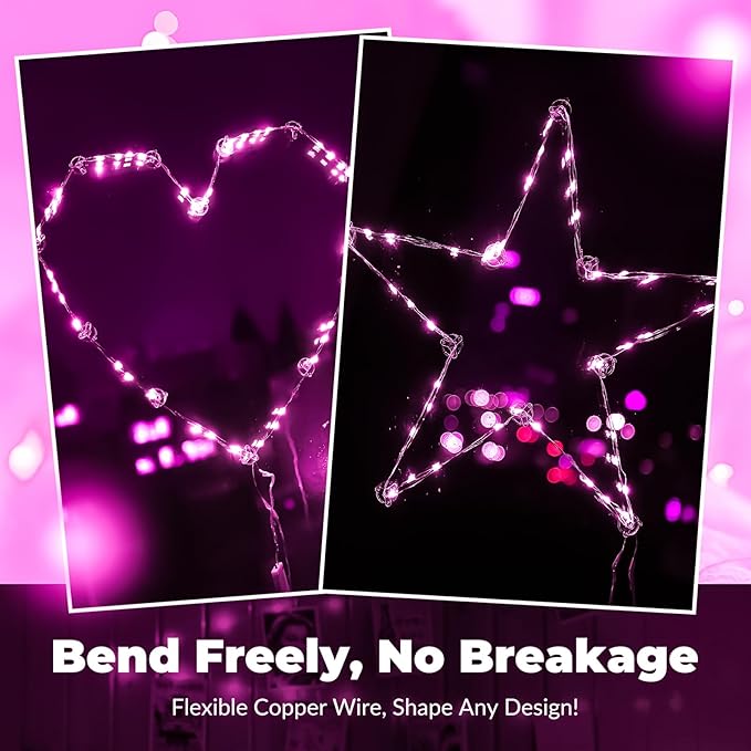 ZSJWL 30 Pack Pink Fairy Lights Battery Operated,7Ft 20LED Mini String Light, Waterproof Twinkle Light Silver Copper Wire Lights for Wedding Party Bedroom Christmas Table Decoration