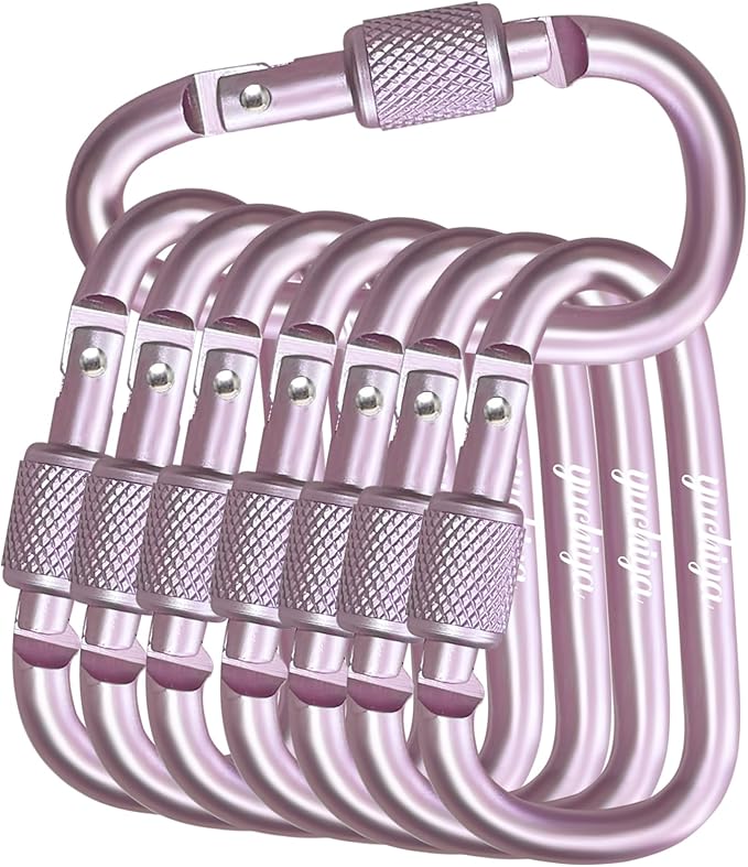 YUCHIYA 8 Pack D-Shape Carabiner Clasp with Screw Gate, 2.2 Inch Mini Keychain Clip Key Chain Buckle, Aluminum Alloy Keyrings Hook for Outdoor Hiking not for Climbing