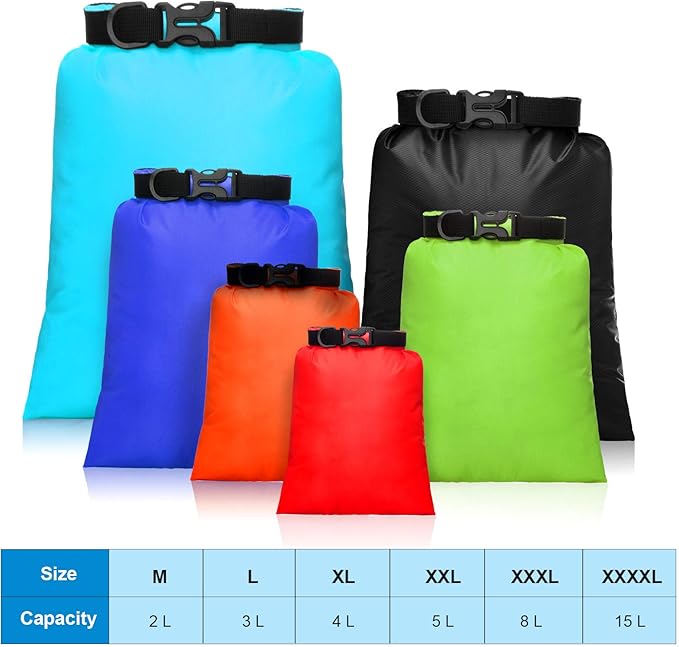 Shappy 6/12 Pcs Waterproof Dry Bags, Lightweight Outdoor Waterproof Dry Stuff Sacks 15/8/5/4/3/2 L and Long Adjustable Shoulder Strap for Kayaking Rafting Boating Hiking Camping