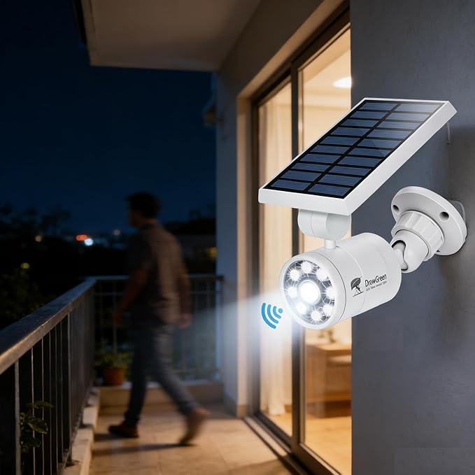 Aluminum Solar Motion Sensor Lights Outdoor - Solar Powered Flood Security Lights Cameras Fill Light for Outside Garage & Driveway Post Patio Pathway Deck - IP66 Waterproof, 3-Day Rain Battery,