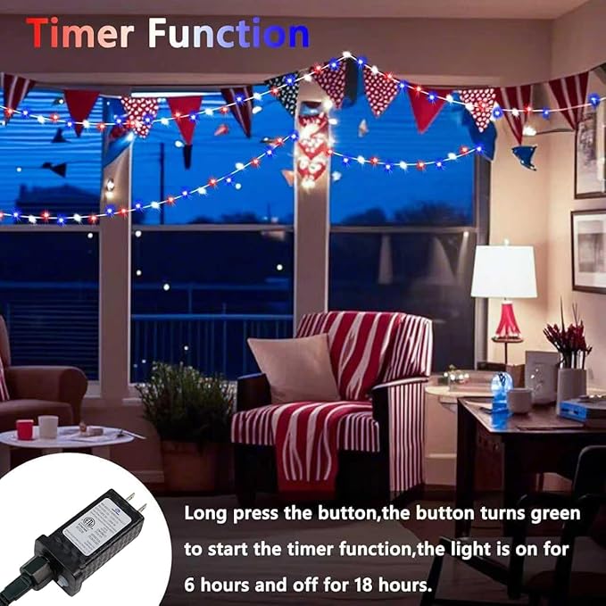4th of July Red White and Blue Lights, Connectable 200 LED 66FT String Lights Plug in, 13 Modes July 4th Twinkle Lights for Indoor Outdoor Independence Day Memorial Day American Flag Patriotic Decor