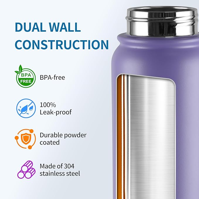 GOPPUS Insulated Water Bottle 20oz Stainless Steel BPA-Free Sports Bottle Ideal for School and Travel Silicone Spout Lid Prevents Leaks, Sweat, and Dust (purple)