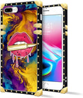 Compatible with iPhone 8 7 SE Case, Cool Corlorful Lip Marble Luxury Golden Decoration for Girl Women Soft TPU Shockproof Protective Hard PC Back for iPhone 8 7 SE