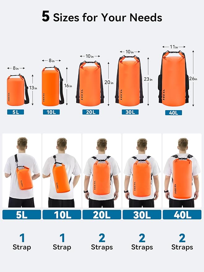 HEETA Waterproof Dry Bag for Women Men, 5L/10L/20L/30L/40L Roll Top Lightweight Dry Storage Bag Backpack with Emergency Whistle for Travel, Kayaking, Boating, Camping, Beach, Cruise Ship Essentials