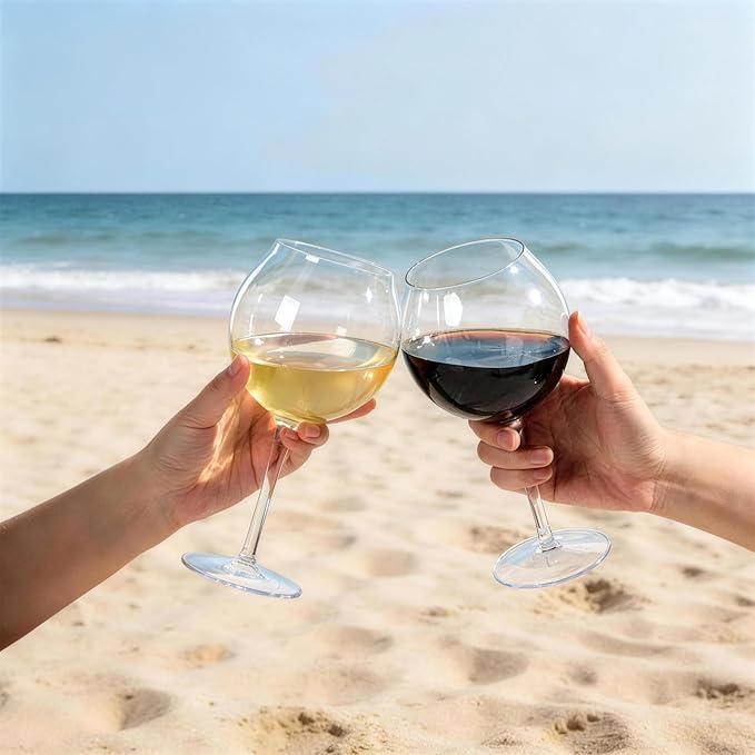 Goodluck Floating Pool Wine Glasses Set of 4,18oz Tritan Shatterproof Stemware Clear Plastic Wine Glasses with Sunflower Lids, Modern Drinkware for Hot Tub, Beach & Outdoors