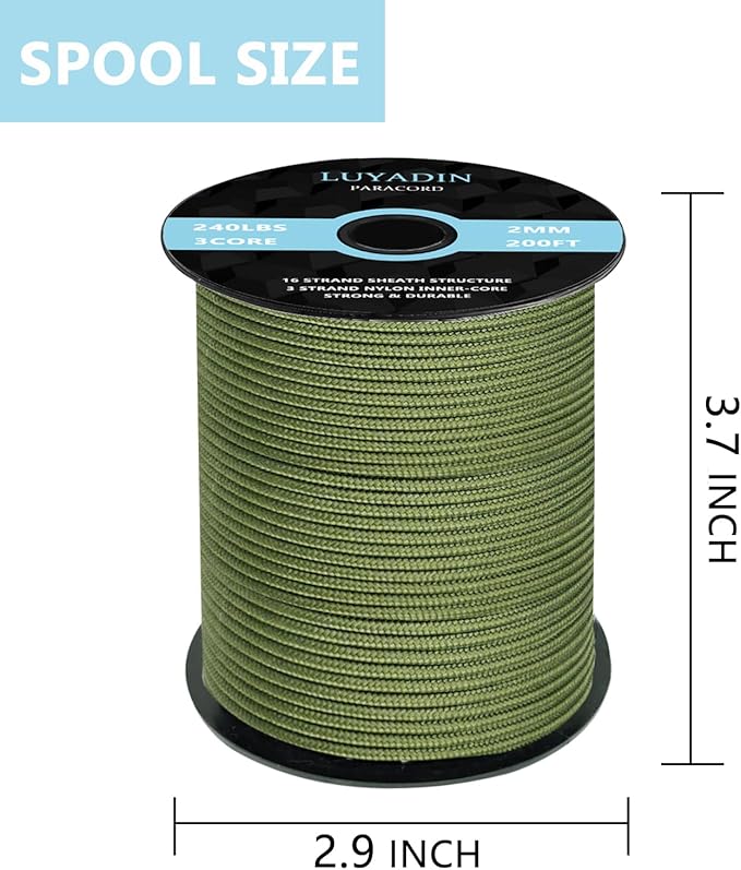 Paracord 240lb - Diameter 2mm Micro Utility Cord -3 Strand Parachute Spool Cord - 100ft 200ft,Paracord for Camping,Hiking,Fishing,Outdoor and DIY