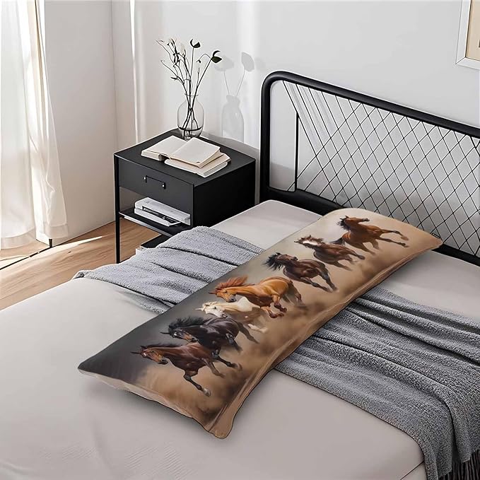 20x54 Body Pillow Cover Horse Zipper Body Pillowcase Western Stallion Horses Side Sleeper Pillow Covers Body Pillow Cushion Cover for Men Women Home Bedroom