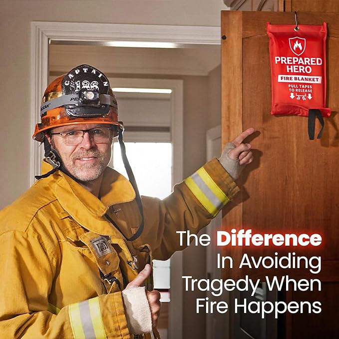 Prepared Hero Emergency Fire Blanket - 8 Pack - Fire Suppression for Kitchen, 39” x 39” Fiberglass Fire Blanket for Home