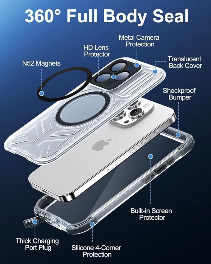 for iPhone 15 Pro Max Waterproof Case with Magsafe, Built-in [Camera & Screen Protector] [Lanyard], IP68 Water Proof Full Body Dustproof Heavy Duty Frosted Protective Phone Cover, 6.7" Black