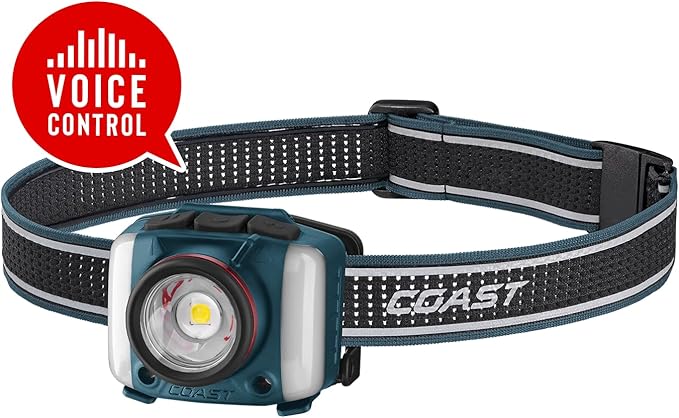 Coast FL97R Voice-Controlled 1200 Lumen Rechargeable LED Headlamp with Pure Beam® Spot & Flood, ARC Lighting, Red & Green Color Modes, Glide Focus™ Radial Arm Dial and USB-C Charge Port, Ocean Blue