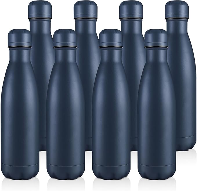 Volhoply 17oz Stainless Steel Water Bottles Bulk, Leakproof Insulated Metal Water Bottle for Sports, Travel, Adult, Available in Packs of 1, 4, or 8（Nvay,8 Pack）