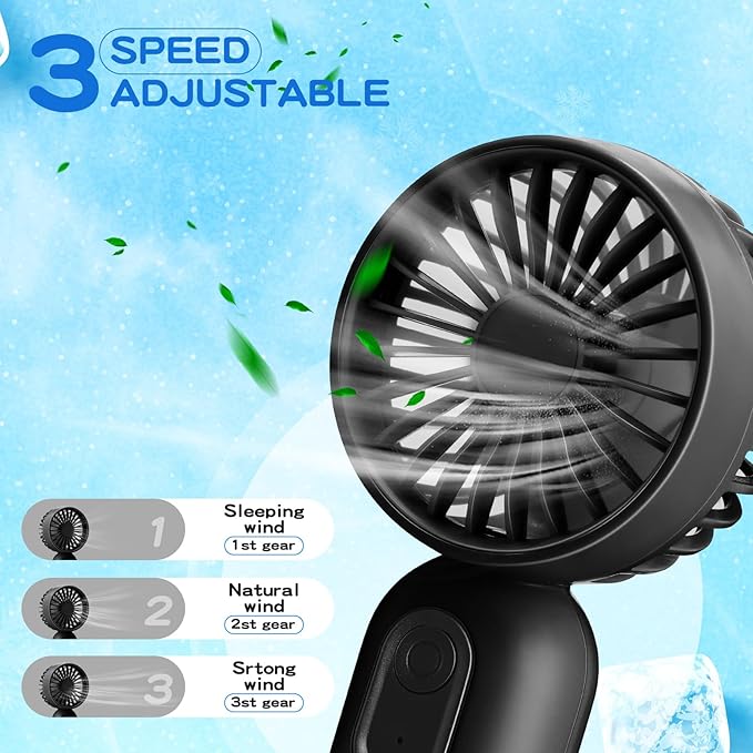 Rossesay 1 Pcs Mini Portable Fan Bulk Cute Handheld Lightweight Small Little Personal Hand Eyelash Fan 3 Speeds USB Rechargeable for Women Men Indoor Outdoor Makeup Travel (Black)