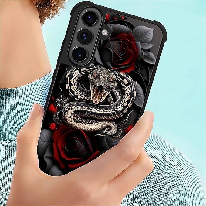 for Samsung Galaxy S26 Case,Graphic Design for Girl Boy Soft Silicone Hard Acrylic Shock Protection Designed for Samsung Galaxy S26 Entwined Rose Snake Pattern