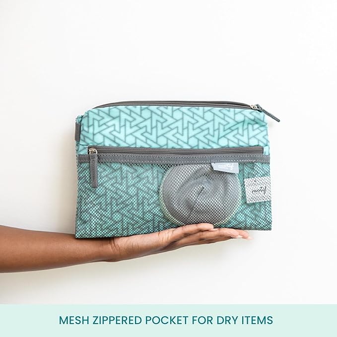 Motif Medical Baby Wet Dry Bag - Double-Compartment Bag for Wet Clothes & Dry Items - Travel Laundry Bags for Moms On-the-Go - Diaper Wet Bag for Pump Parts, Dirty Baby Clothes, Swimsuits (Aqua)