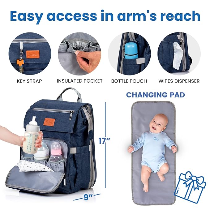 PILLANI Baby Diaper Bag Backpack - Baby Bags for Girls & Boys, Large Waterproof Diaper Backpack - Baby Shower Gifts & Registry Must Haves - Travel Diaper Bags with Changing Pad - Stuff for Newborn