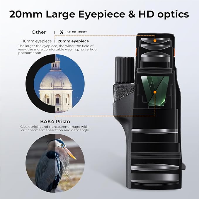 K&F Concept® 80x100 Monocular-Telescope for Adults IP68 Waterproof High Powered with Smartphone Adapter & Tripod, with BAK4 Prism and FMC Lens, for for Bird Watching Hunting Hiking Camping Travelling