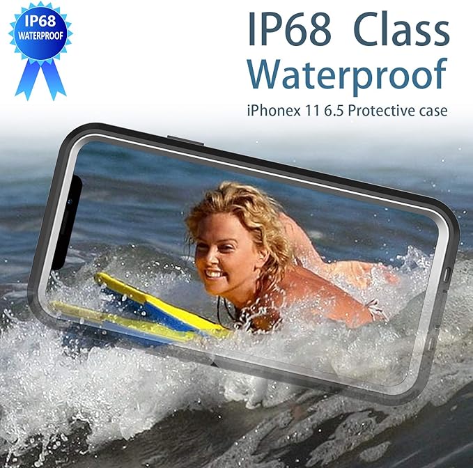 iPhone 11 Pro Max Waterproof Rugged Case - Slim Design with Built-in Screen Protector, Shockproof, 6.5" (Black&Gray)