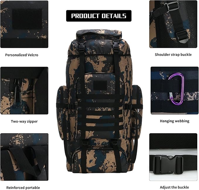 Hiking Backpack for Men 70L/100L Camping Backpack Military Rucksack Molle 3 Days Assault Pack for Climbing | Camping Backpack, 3 Days Assault Pack, for Climbing