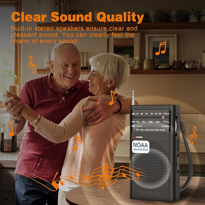 Goodes NOAA Weather Radio, AM FM NOAA Emergency Radio Portable with Best Reception, Headphone Jack, Powered by 2 AA Battery, Transistor Radios Battery-Operated for Emergency, Hurricane, Home(Black)