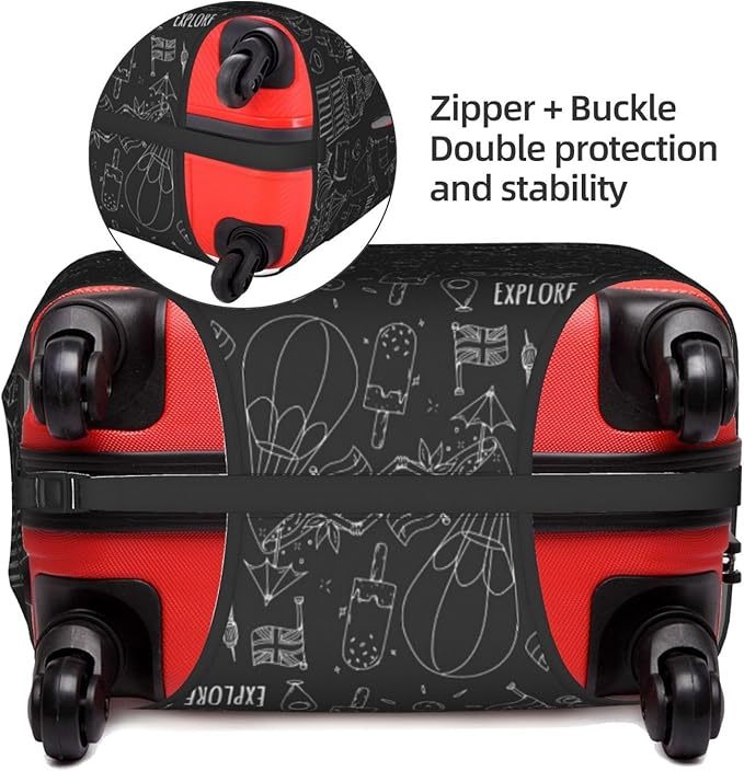 World Marks Luggage Cover for Suitcase and Luggage Tag Combination, Elastic Washable Anti-Scratch, Travel Adventure Explore Birthday Gift for Men Women (L 26-28 Inch Luggage)