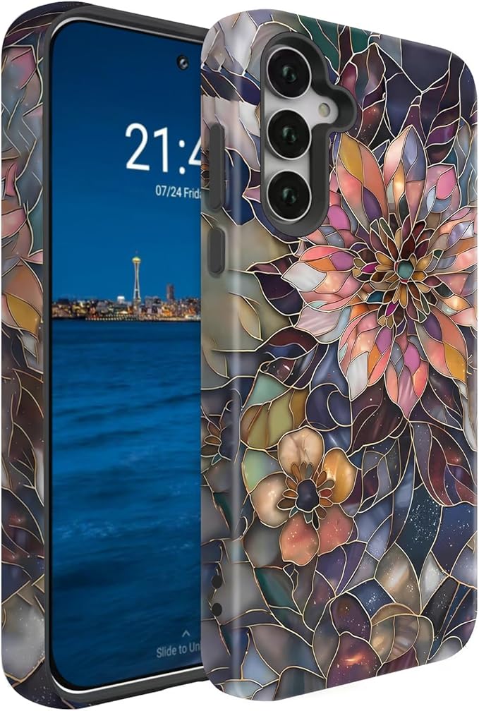 Compatible for Samsung Galaxy S25 FE 5G Case, Dual Layer Heavy Duty 2 in 1 Shockproof Protective Phone Case,Blooming Purple Flower