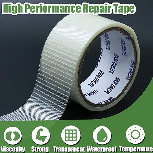 9KM DWLIFE Kite Ripstop Repair Tape 5cm-10cm Bi-Directional Fiberglass Filament Tape Clear Waterproof Strong High Adhesion Tear UV Resistance for Tent Sail Awning RV Camper Packing Fabric