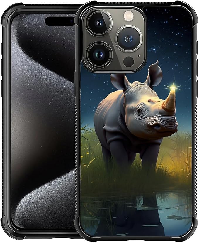 for iPhone 16 Pro Max Case, Rhino Water Marshes Pattern Graphic Design Girl Boy Soft Silicone Hard Acrylic Shock Protection for iPhone 16 Pro Max