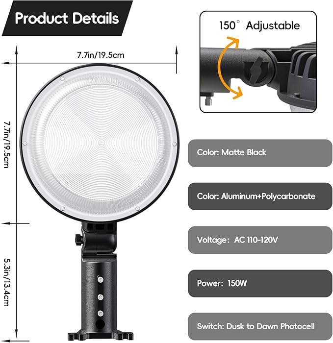 150W 2 Pack 20000LM Dusk to Dawn Outdoor Lighting, LED Barn Lights Outdoor with 150° Adjustable Photocell Pole Light 6500K Flood Light, IP66 Waterproof Area Street Light for Garage Yard