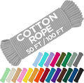 TECEUM Cotton Rope 3/16” (5 mm) – 100 FT – Strong All-Purpose Braided Rope – Natural Cotton – for Crafting, Сamping, Clothes Line, DIY, Indoor & Outdoor Use – Light Gray