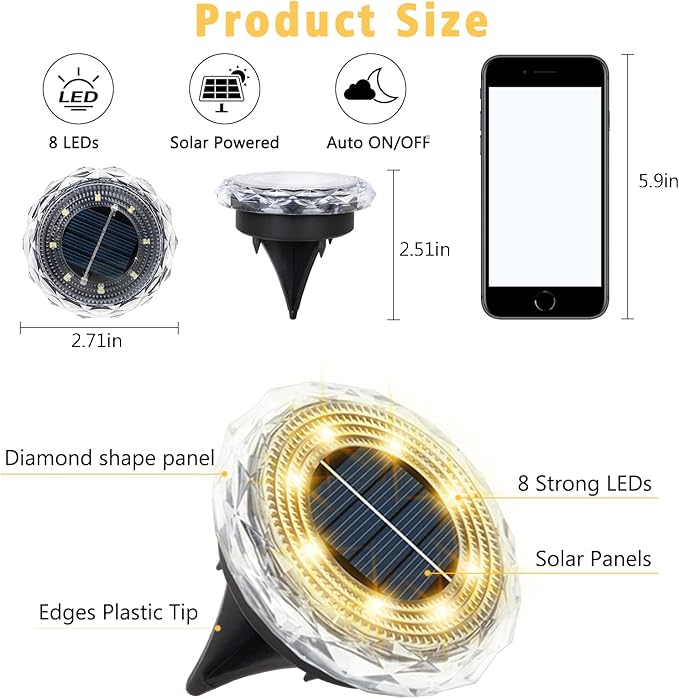 echosari Solar Ground Lights 12 Pack, Upgraded Solar Garden Lights Auto ON/Off Landscape Lighting Outdoor In-Ground Lights Waterproof Long Lasting for Pathway Walkway Patio (Warm White)