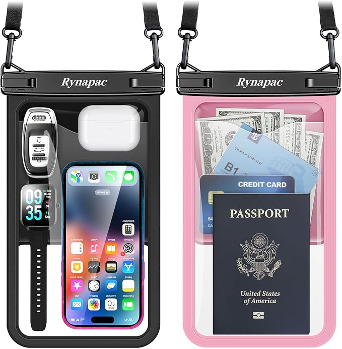Rynapac [Up to 10" Large Waterproof Phone Pouch - 2 Pack IPX8 Waterproof Phone Case for iPhone 17 16 15 Pro Max Galaxy S26 Ultra, Touchscreen & Underwater Photography, Beach Cruise Travel Essentials