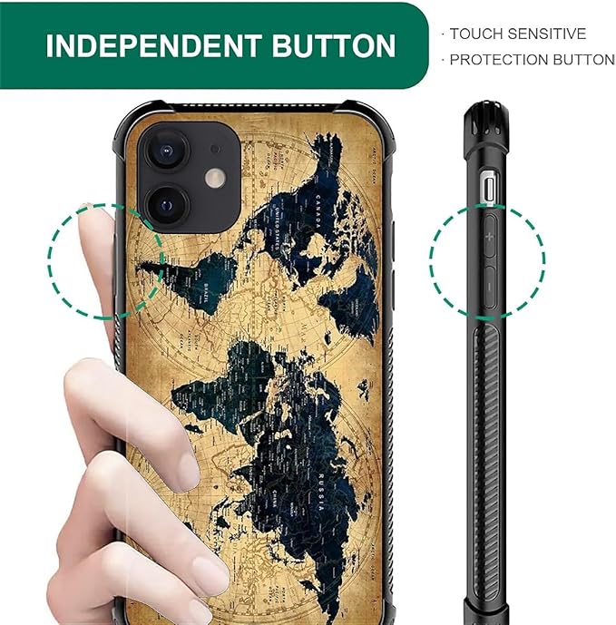 for iPhone 12/12 Pro Case, Brown World Map Pattern Graphic Design Girl Boy Soft Silicone Hard Acrylic Shock Protection for iPhone 12/12 Pro