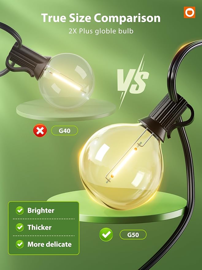 addlon 56FT(50+6) Solar String Lights for Outside G50 Waterproof with USB Port Patio Outdoor Solar Powered with 27 LED Bulbs 3 Light Modes for Backyard Porch Garden Market Bistro Camping