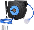 VEVOR Retractable Extension Cord Reel, 30 FT, Heavy Duty 16AWG/3C SJTOW Retractable Power Cord Reel with Lighted Triple Tap Outlet 10 Amp Circuit Breaker, for Ceiling or Wall Mount, Blue
