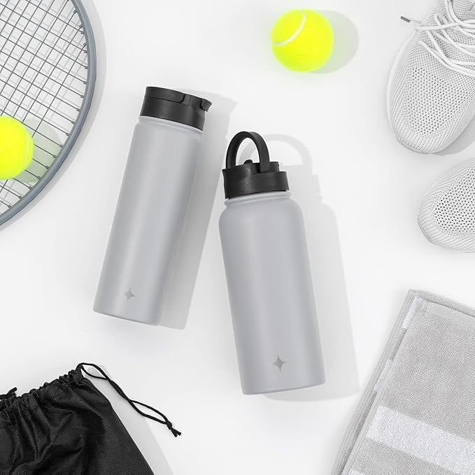 JoyJolt Triple Insulated Water Bottle with Straw Lid AND Flip Lid! 22oz Water Bottle, 12 Hour Hot/Cold Vacuum Insulated Stainless Steel Water Bottle. BPA-Free Leakproof Water Bottles - Thermos Bottle