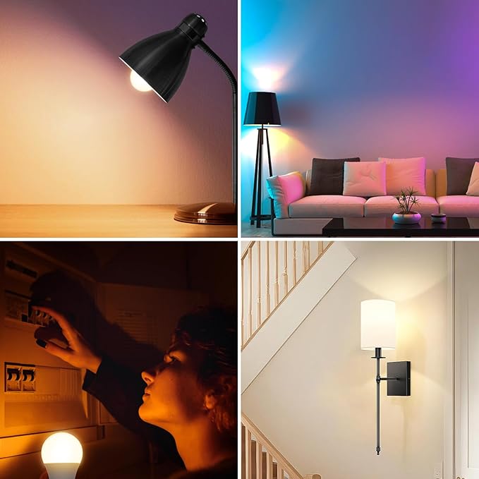 Yochoice 4-Pack Rechargeable Battery Powered Light Bulb, Dimmable A19 Light Bulb with 9 Colors Selectable & 3 Timer, Cordless Bulb for Lamps and Sconce with Remote Control