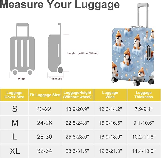 ANNA QUEEN Winter Penguin Luggage Cover, Cute Penguin on Ice Pattern Suitcase Protector, Washable Stretchable Travel Sleeve for 28-30 Inch Luggage