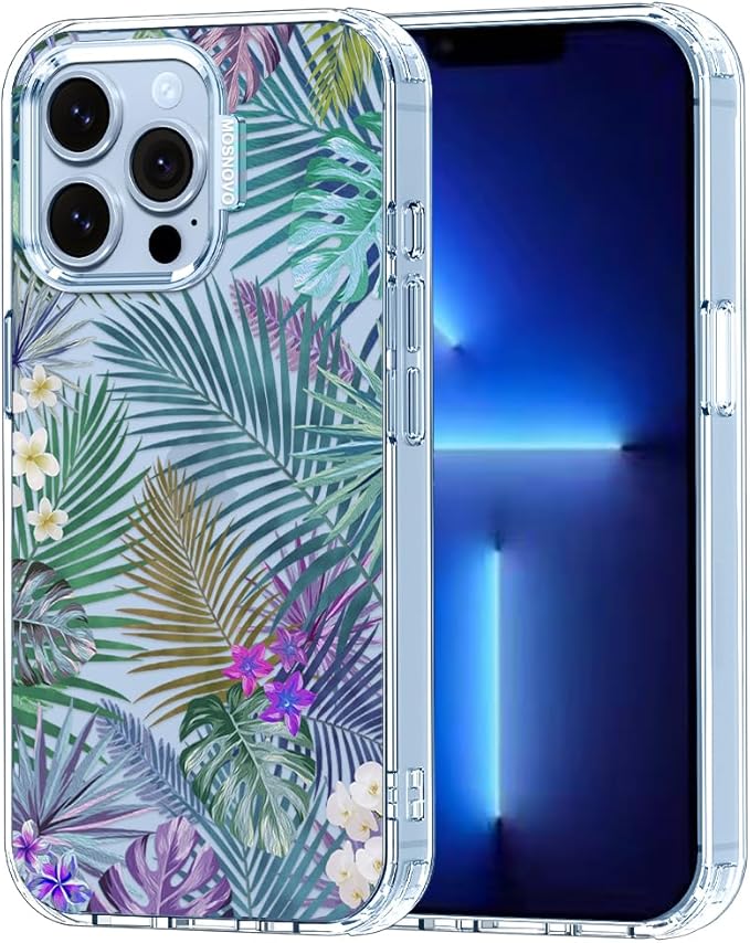 MOSNOVO Case for iPhone 13 Pro, [Buffertech 6.6ft Military-Grade Drop Protection] [Anti Peel Off Tech] Clear TPU Bumper Phone Case Cover Design - Tropical Rainforests