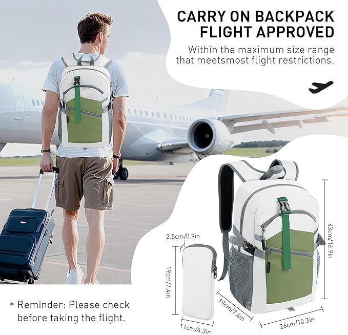 Small Hiking Backpack,20L Lightweight Travel Daypack,Ideal for Hiking,Traveling and Outdoor Adventure,White