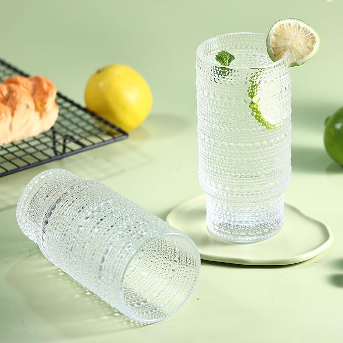 Large Capacity 16 oz Hobnail Drinking Glasses Set of 6, Vintage Glassware Drinking Glasses, Clear Water Glasses Tumbler, Cups for Kitchen, Juice, Beer, Cocktail, Whiskey