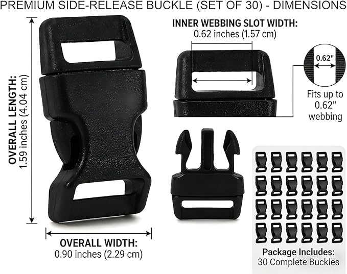 5/8" Black Plastic Side Release Buckle Curved Quick Release for DIY Bracelets, Backpacks, Dog Collars & Tactical Gear