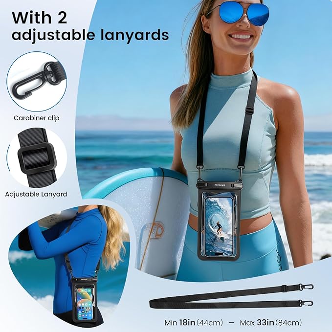 Niveaya [Floatable Floating Waterproof Phone Pouch 2 Pack-Up to 8.5", Large Space Adjustable Neck Lanyard Waterproof Phone Case, Phone Dry Bags for Vacation Beach Pool Kayak Cruise Travel Essentials