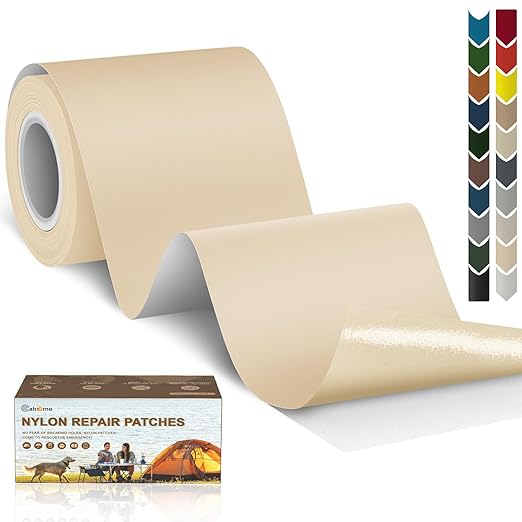 Cahomo 3x79 Nylon Repair Patch Nylon Repair Tape Self Adhesive Fabric Tapes Outdoor Camping Gear Fabric kit for Tent, Umbrella, Down Jackets, Sleeping Bag, Knapsack（Dark Beige）