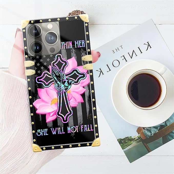 Compatible with iPhone 14 Pro Max Case, Praying Cross Hands Luxury Golden Decoration for Girl Women Soft TPU Shockproof Protective Hard PC Back for iPhone 14 Pro Max