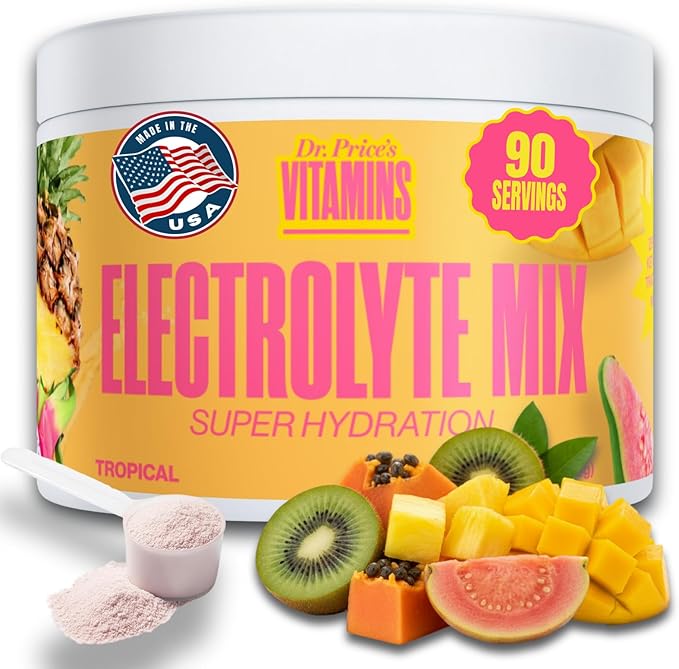 Dr. Price’s Electrolytes Powder Bulk – Tropical, 90 Servings | Sugar Free Hydration Drink Mix with 72+ Trace Minerals, Manganese | Keto Electrolytes | Vegan, Doctor-Formulated, Made in USA